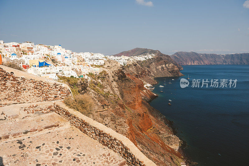 Oia和Fira全景与caldera view